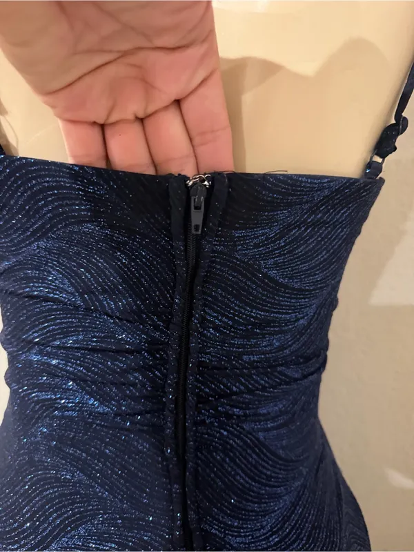 Windsor women’s dress Navy Sequin Spaghetti Strap Evening Gown size XS - Image 15