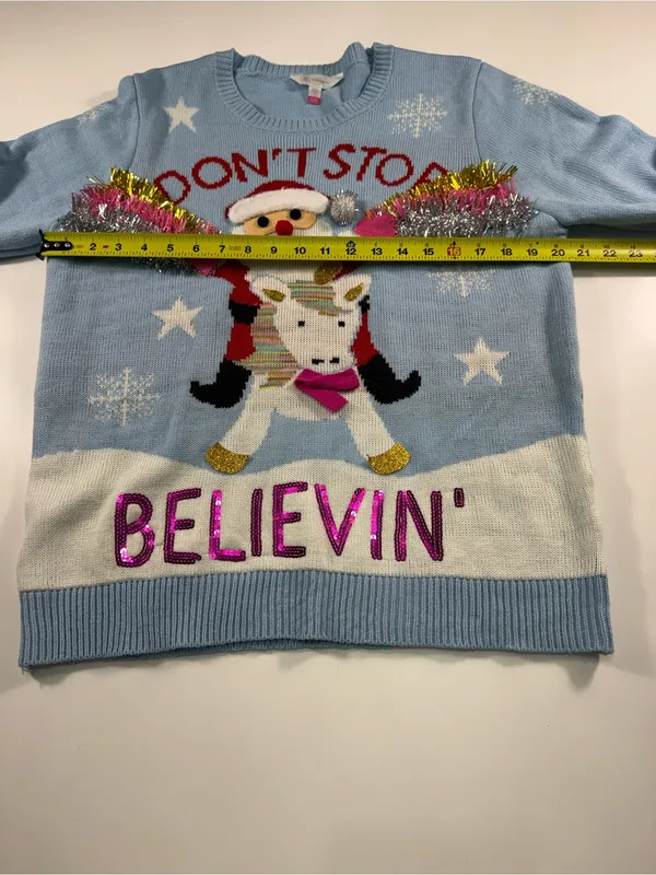 No Boundaries Ugly Christmas Sweater'Don't Stop Believin' Santa Crewneck Sweater - Image 4