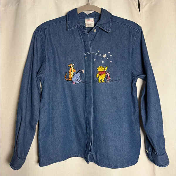 Vintage Disney Winnie The Pooh & Friends Denim Button Up Long Sleeve Shirt Small - Image 8