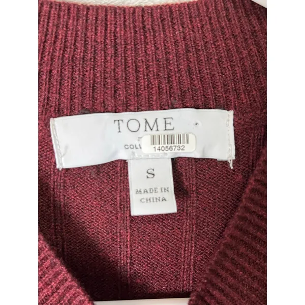 TOME Plum Ribbed Merino Wool Blend Short Sleeve Sweater Contrast Trim Size Small - Image 5