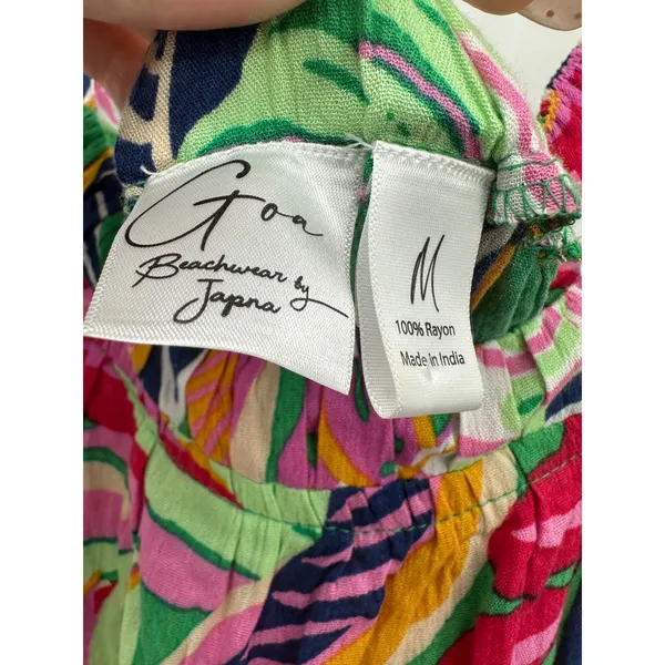 Goa by Japna Green Tropical Print Maxi Dress Womens Pockets Rayon‎ Size M Resort - Image 6