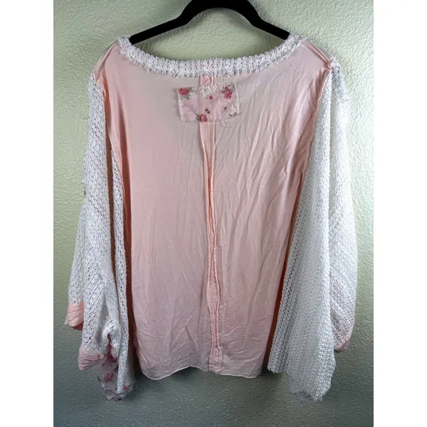 POL Top Womens L Floral Crochet Knit Patchwork Boho Oversized Hippie Whimsigoth‎ - Image 6