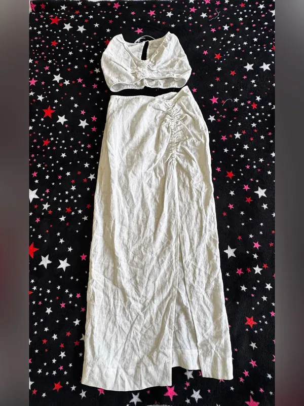 Natalie Rolt White Set Ruched High-Slit Midi Skirt & Top size 1 - Women - Image 5