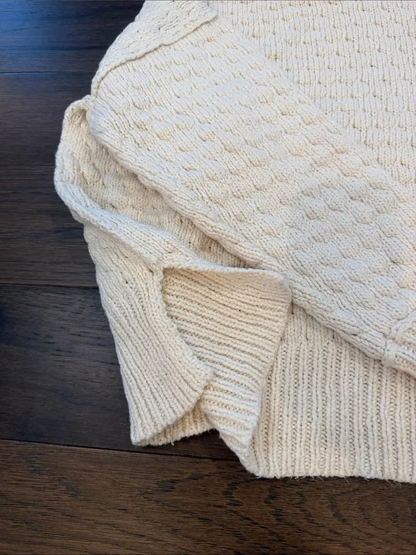 aerie Cream Textured Knit Crewneck Sweater Size Small - C1-347 - Image 4