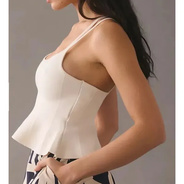 Anthropologie Maeve Bustier Peplum Tank Double Crisscross Straps Ivory Medium - Image 12