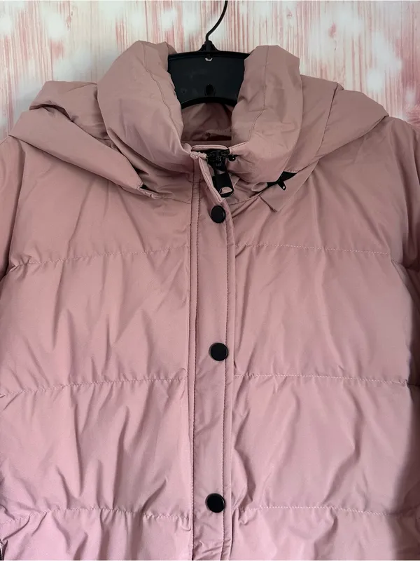 Halara Blush Pink Cropped Black Trim Puffer Winter Coat Jacket Size XL - Image 2