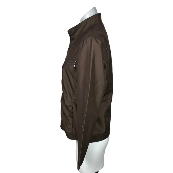 Black Vintage Brown Ruched Zip Up Pockets Collar Flight Utility Bomber Jacket M - Image 5