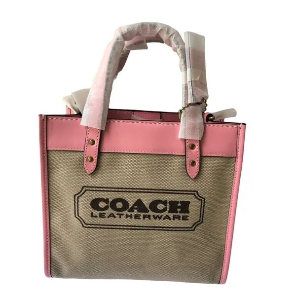 Coach Field 22 Logo ColorBlock Natural Canvas Tote Crossbody Bag Pink New $210 - Image 2