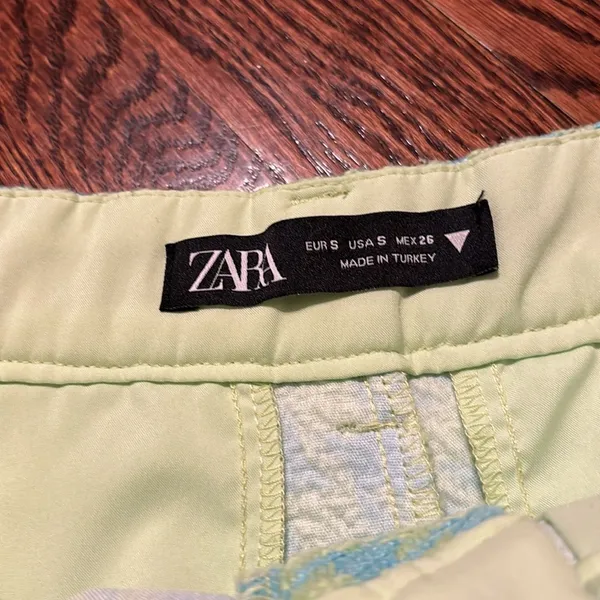 Zara Blue Green Houndstooth High Waisted Shorts - Image 3