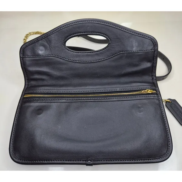 ​Coach CA359 Cut Out Handle Clutch Crossbody Bag Black Leather Removable Chain - Image 5