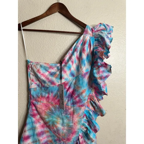 Alla Berman Leila Tie Dye Swiss Dot One Shoulder Dress Ruffles Womans M NWT - Image 12