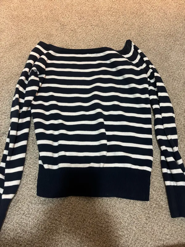 Brandy Melville blue and white striped sweater off the shoulder - Image 4