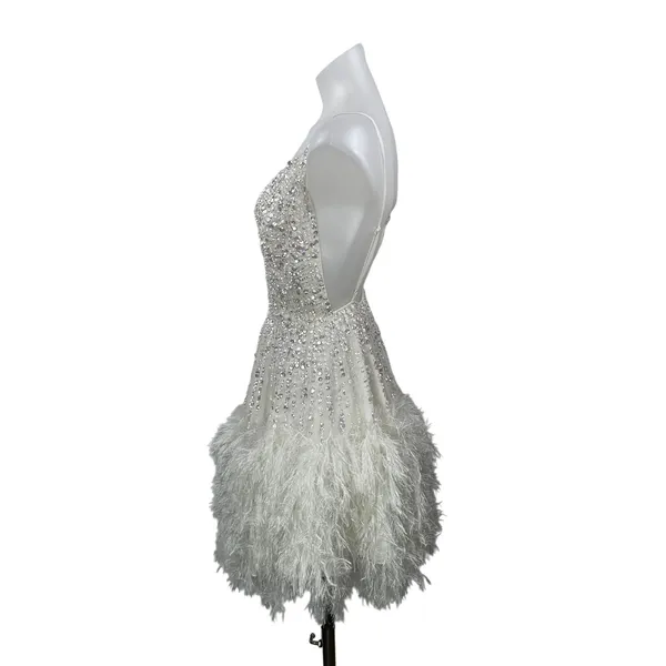 ASOS Edition Women's White Sleeveless Sequin Faux Feather Camisole Mini Dress 0 - Image 2