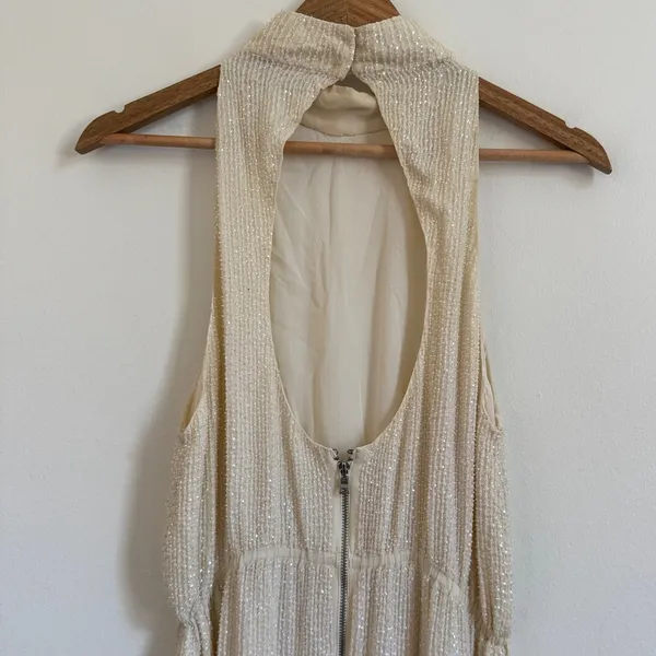 Alice + Olivia Sequin Beaded Mini Dress Size Medium Cream neutral party - Image 7
