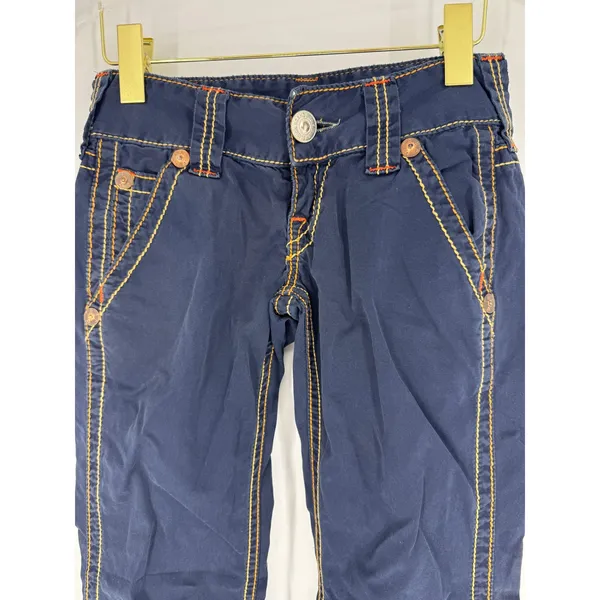 True Religion Joey Navy Blue Big T Stitch Low Rise‎ Flare Pants 26 Made in USA - Image 2