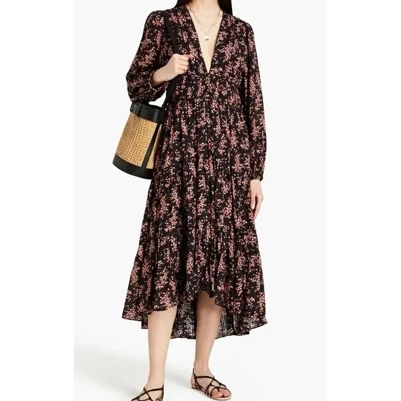 Ulla Johnson Joan Midi Dress Size 8‎ Floral Smocked Tiered Boho Cottage Romantic - Image 12