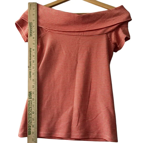 J. Crew Red Coral Striped Off-Shoulder Foldover Blouse Women's‎ XS Cotton Knit - Image 4