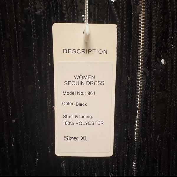 NWT RED DOT BOUTIQUE‎ Black Sequin Fringe Tassel Mini Dress - XL - Image 7