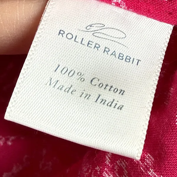 Roller Rabbit Pink White Geometric Cotton Tunic Kurta Navy Embroidery Medium - Image 5
