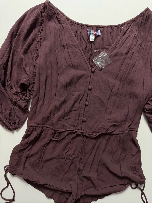 NWOT Urban Outfitters Junie Long Sleeve Romper, Bohemian Brown, Size S - Image 5