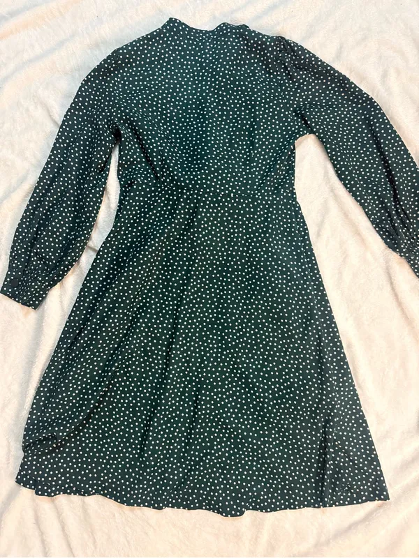 Lumie Dark Green Polka Dot Midi Dress with Tie Waist - Image 10