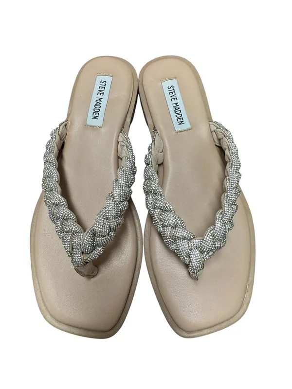Steve Madden Amily Rhinestone Thong Sandals Slip On Silver 8.5 - Image 4