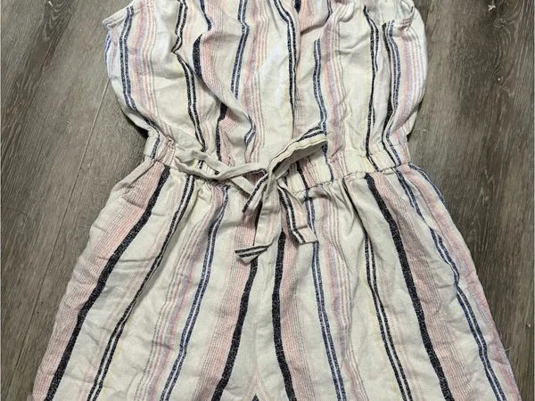 BeBop Striped Sleeveless Romper in Pink, Blue & White - Image 2