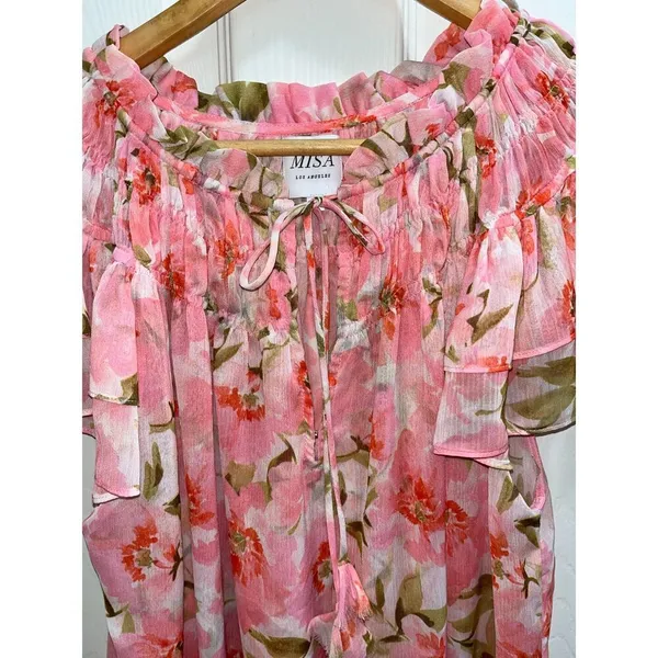Misa Los Angeles Floral Ruffle Blouse Size Small Elegant Romantic Etheral Classy - Image 7