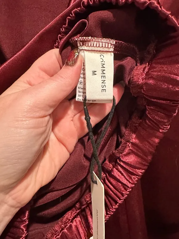 COMMENSE Satin Cowl Neck Cropped Cinched Blouse Brown Size M - Image 4