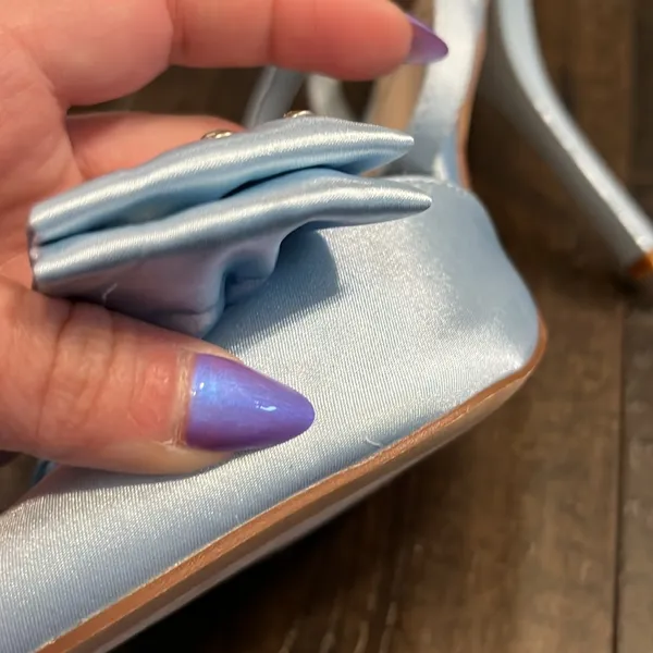 NWOT Lulus Light Blue Satin Rhinestone Bow Stiletto Heels - Image 13
