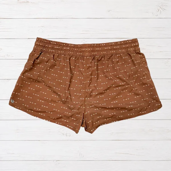 Vuori Clementine Brown Arrow Print Running Shorts Drawstring Lined XL Gorpcore - Image 3