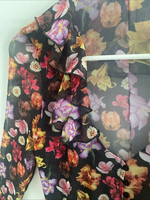 Desigual Mesh Sheer Dark Floral Garden Top Size SMALL - Image 3