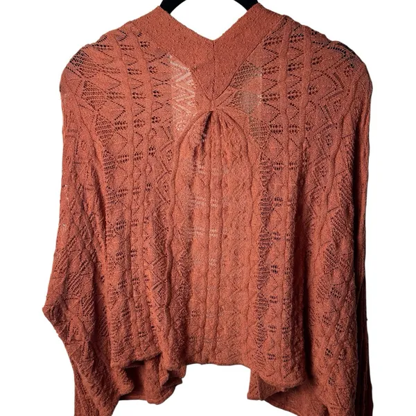 Anthropologie Shelby Pointelle Cardigan Rust Boho Travel Comfort Cottagecore L - Image 6