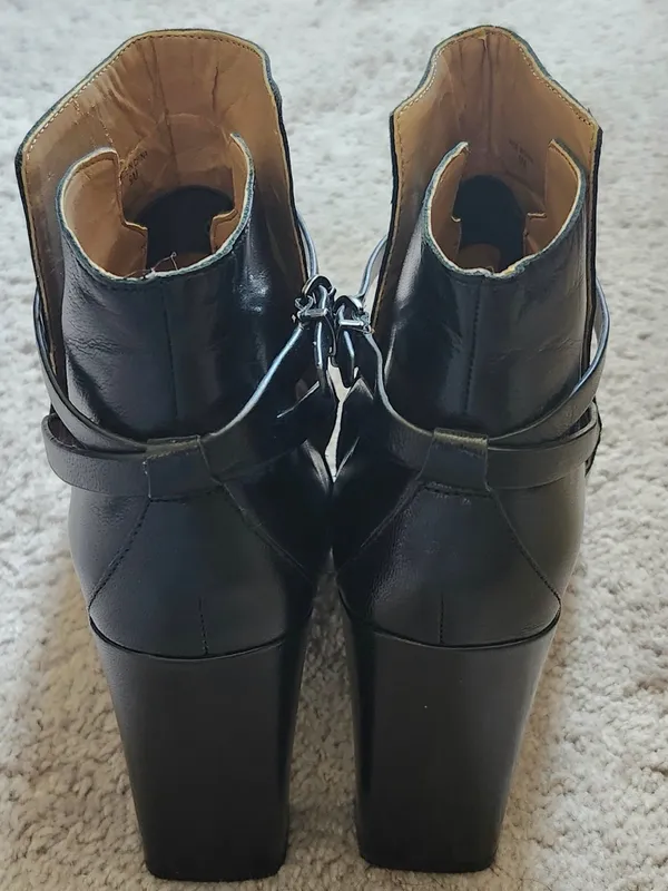 Banana Republic Black Leather Peep-Toe Ankle Booties with Block Heel - Image 6