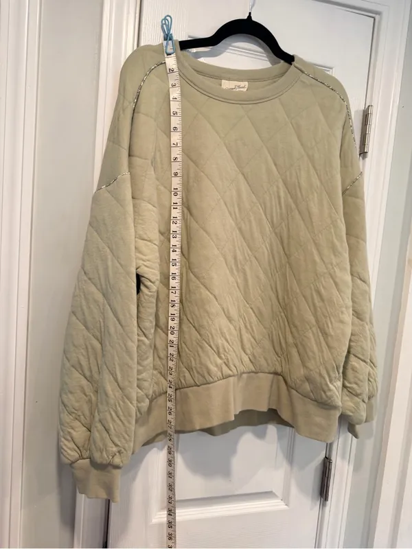 Universal Thread Size XXL Sage Quilted Pullover Sweatshirt Blue Floral Trim Soft - Image 9