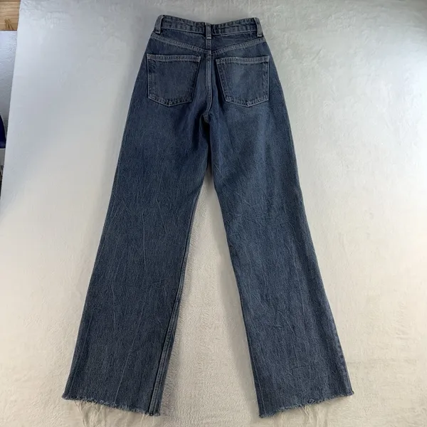 Zara‎ Sz 0 Jeans Wide Leg Raw Hem High Waisted Rise Light Wash Women's Baggy - Image 8
