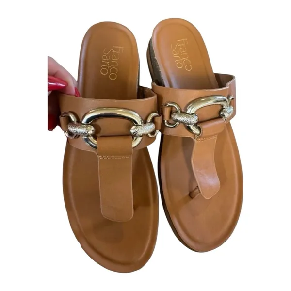 Franco Sarto Brielle Wedge Thong Sandals Women’s Size 7.5 Tan Leather - Image 2