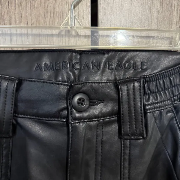 American Eagle Stretch Faux Leather Cargo Pants 4 Black High Waist Straight Leg - Image 5