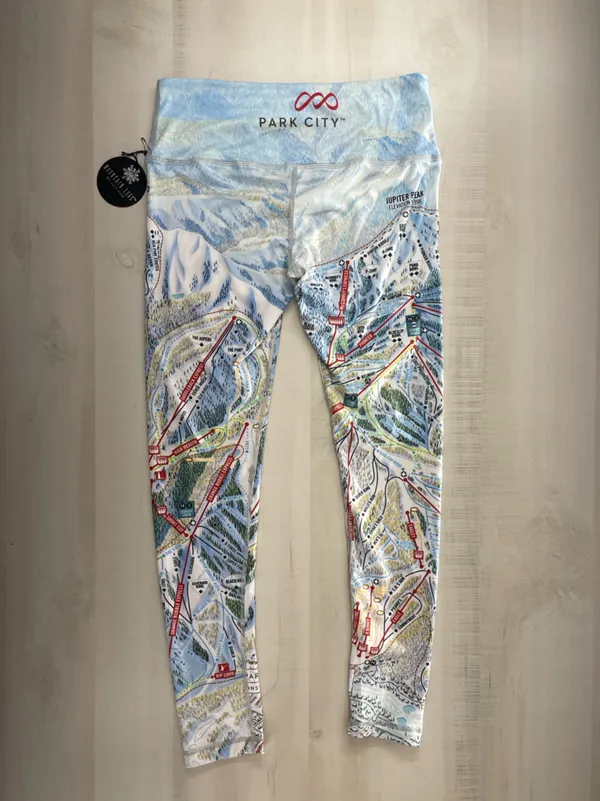 nwt MOUNTAIN LEGS by July Five park city Utah ski trail map leggings lounge S - Image 7
