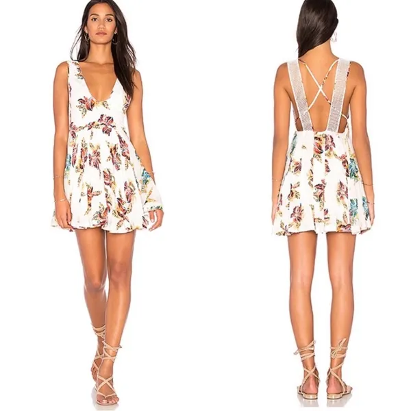Free People Thought I Was‎ Dreamin Plunging V-Neck Floral Mini Dress Size Small - Image 3