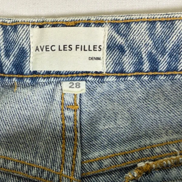 Avec Les Filles Distressed Utility Cargo Jeans Light Wash Wide Leg Size 28 - Image 10