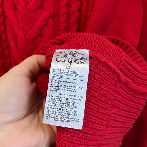 Old Navy Red Cable Knit‎ Sweater Plus Size 1X Long Sleeve Pullover NWT - Image 4