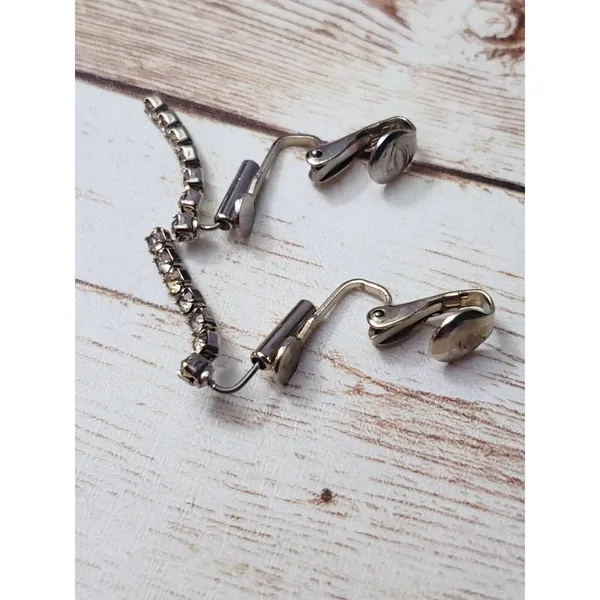 Vintage Screw On Earrings - Clear Gem Strand Dangle 7/8" - Image 3
