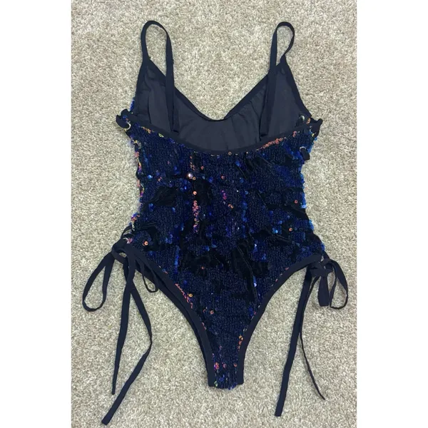 iHeartRaves Sequin Burnout Lace Up Bodysuit Rave Festival Party EDM Size S - Image 8