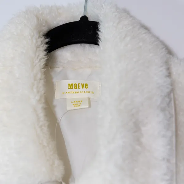 Maeve Anthropologie Faux Vegan Fuzzy Fur Cinched Waist Coat Jacket White Large - Image 2