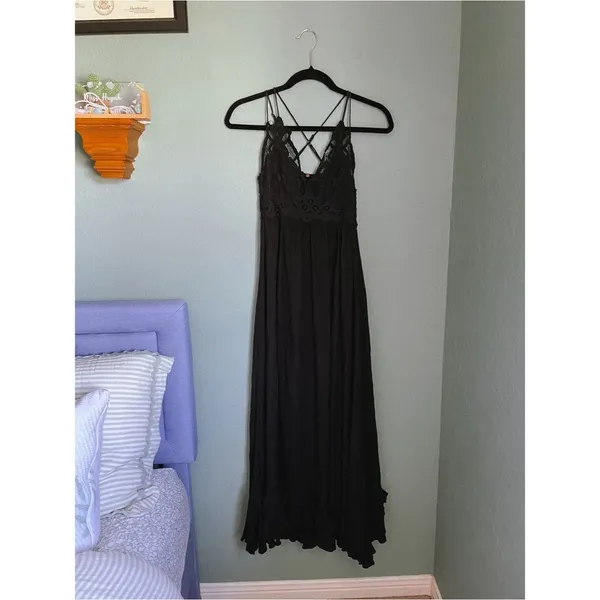 Free People Adella Maxi Slipdress FP One Whimsigoth Romantic Grunge XS Black - Image 2