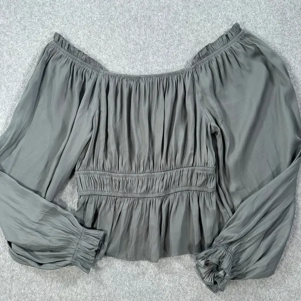 Grade & Gather Peasant Blouse Women's Small Green Long Sleeve Pleated Laganlook - Image 8