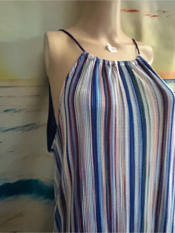 Caramela Striped Halter Maxi Dress in Blue White & Red MD - Image 7