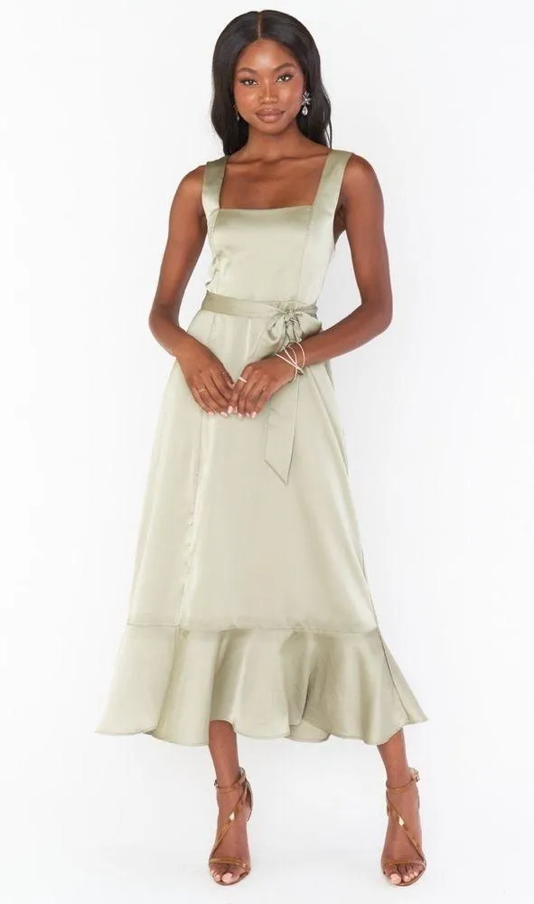 SHOW ME YOUR MUMU Claire Midi Dress In Moss Green Luxe Satin - Image 6