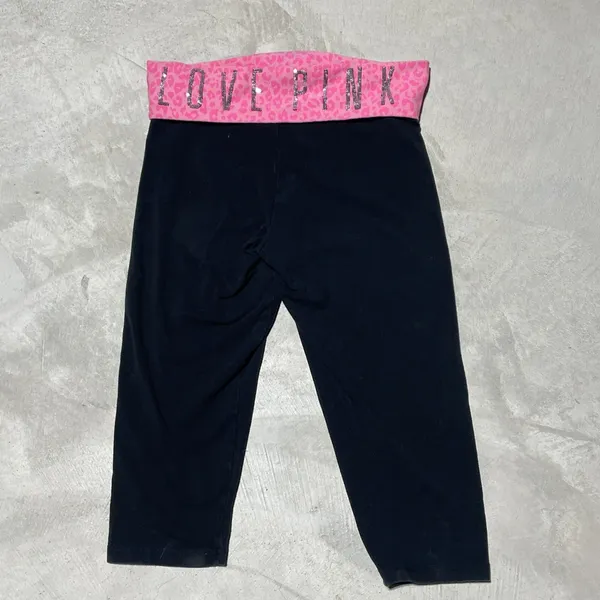 Victoria's Secret PINK Women's Y2K Fold Over Yoga Pants Pink Sparkle SZ M Capri - Image 2